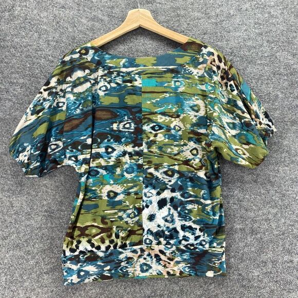 Weavers Blouse Women M Medium Blue Animal Print Short Sleeve Round Neck Casual - Picture 2 of 8